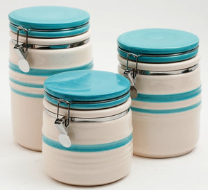 Hollydale 3 Pc Canister Set, Teal/Linen