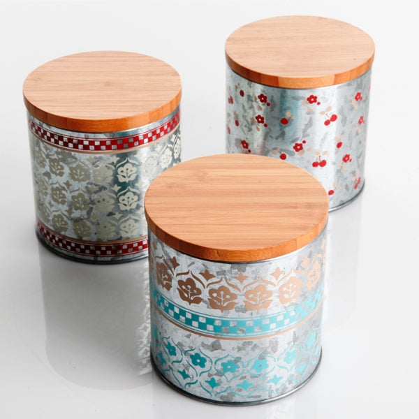 Hollydale Powder Coated Tin Canisters with Bamboo Lids