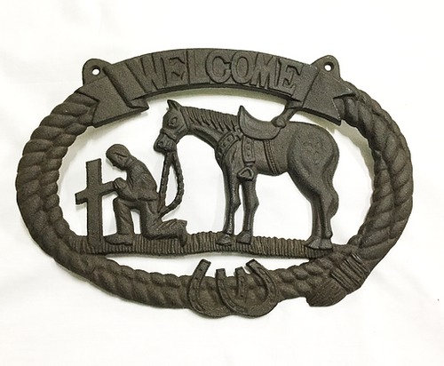 Praying Cowboy Cast Iron Welcome Plaque