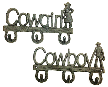 Cowboy and Cowgirl Cast Iron Coat Hook - Set of 2