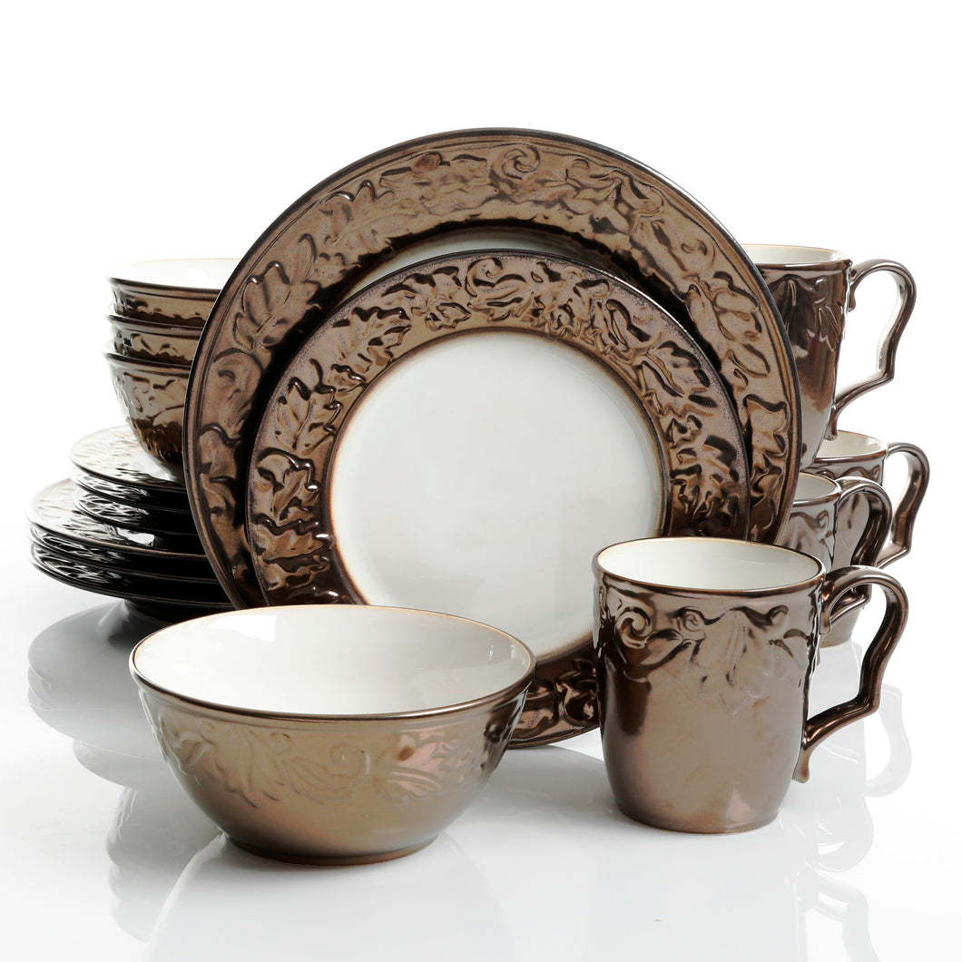 Bronze Metallic Look Embossed 16-Piece Dinnerware Set