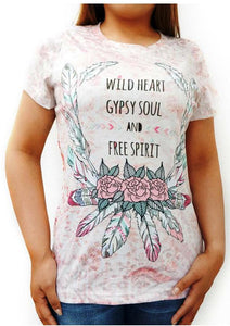 WILD HEART GYPSY SOUL AND FREE SPIRIT Ladies T-Shirt