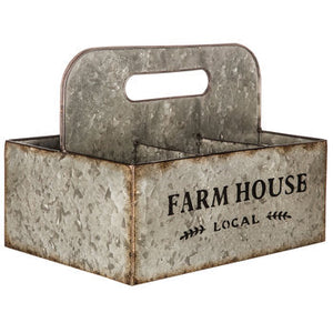 Farmhouse Galvanized Metal Basket with Compartments