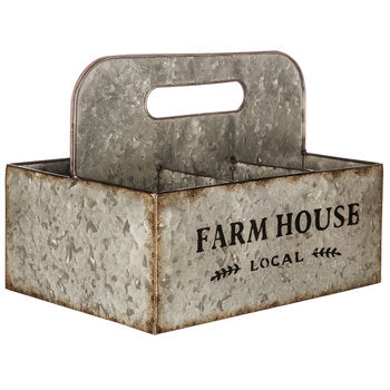 Farmhouse Galvanized Metal Basket with Compartments