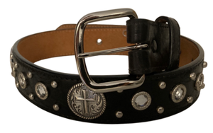 Western Ladies' Black Leather Belt with Rhinestones & Cross Conchos - 1-1/4" Wide