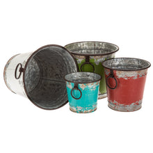 Load image into Gallery viewer, Distressed Paint Metal Flower 4- Piece Pot Set