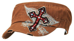 Ladies' Embroidered Wings & Cross Caps (Black or Brown)