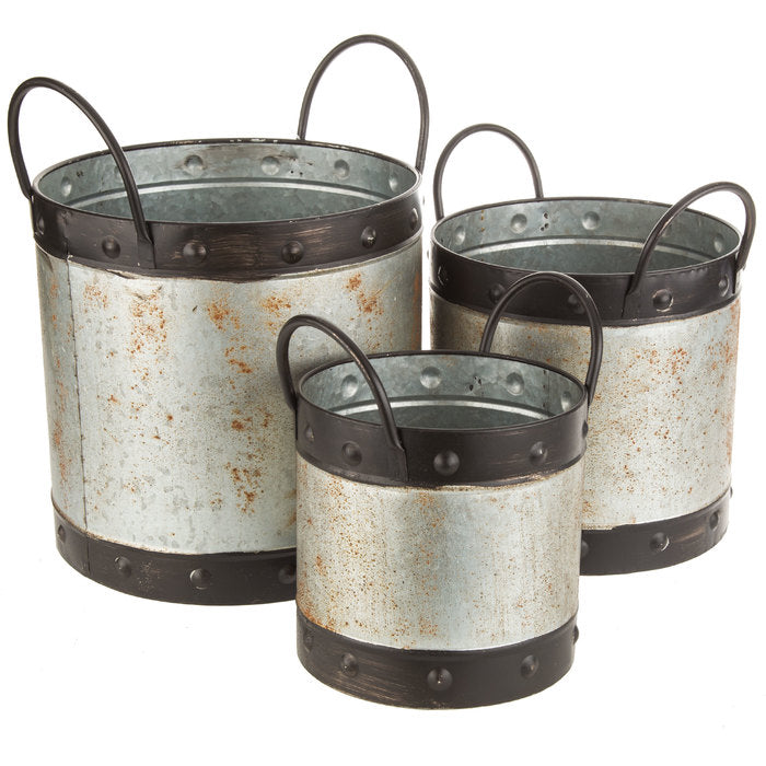 Rust Metal Drum Bucket Set