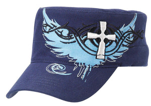 Ladies' Embroidered Cross & Wing Caps - Choose From Black or Navy!