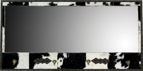 Cowhide Lodge Mirror with Hooks - 20