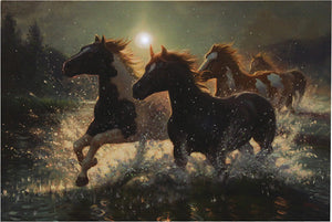 Horses in Water LED Art - 24" x 16"
