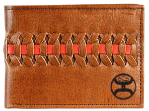 "Hooey Signature"  Bi-Fold Wallet with Brown & Red Interlacing