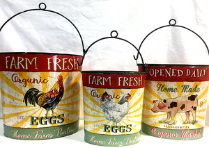 Farm Fresh Tin Buckets - Set of 3