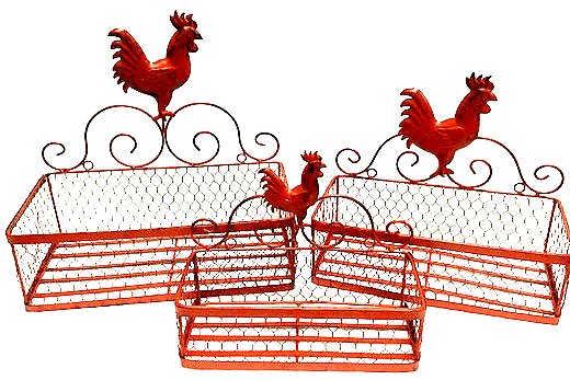 Woven Wire Rooster Red Baskets - Set of 3