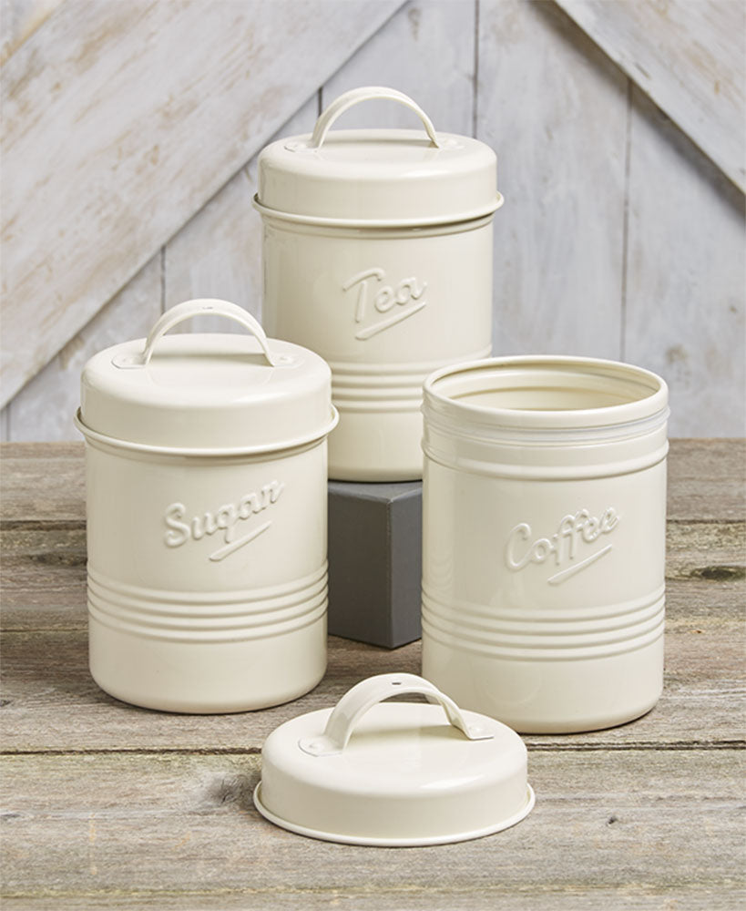 Vintage Metal Canisters - 3 Piece Set - Off White