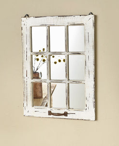 Distressed Wood Windowpane Mirror