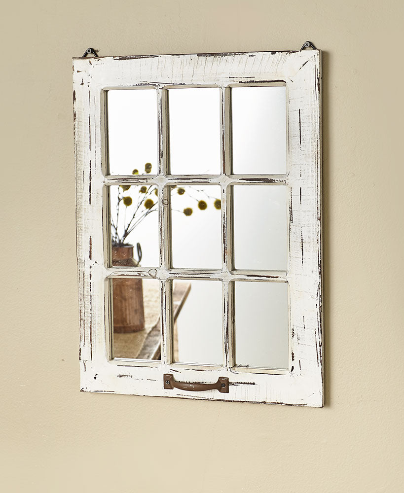 Distressed Wood Windowpane Mirror