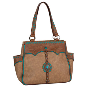 Justin Tote with Concho and Turquoise Stitching