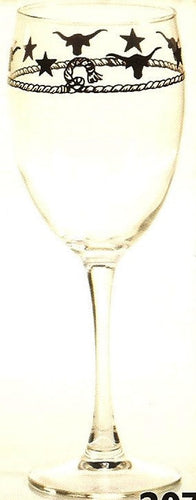 12 Oz Western Wine Glasses 4-Piece Set - Stars & Longhorns