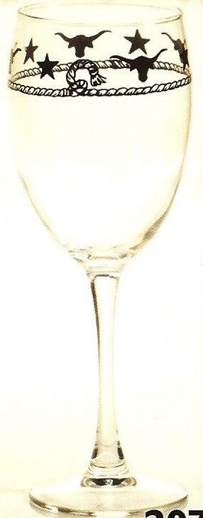 12 Oz Western Wine Glasses 4-Piece Set - Stars & Longhorns