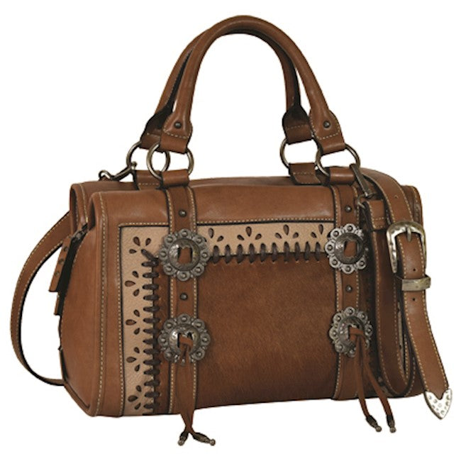 Justin Satchel Purse with Hair-On and Concho
