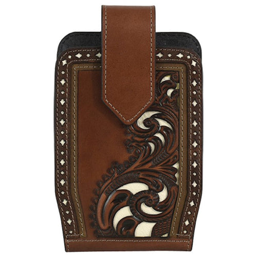 Justin Cell Phone Holster with Tooled Leather and Ivory Underlay