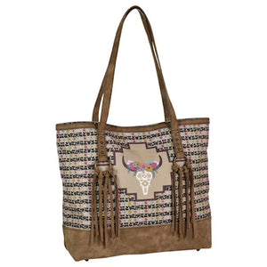 "Cassidy" Floral Cow Skull Tote