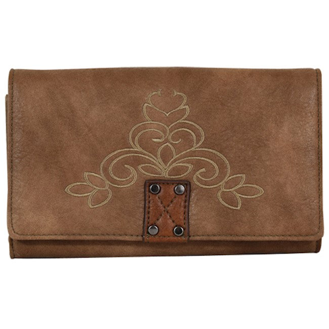 Ladies' Light Brown Wallet with Embroidery