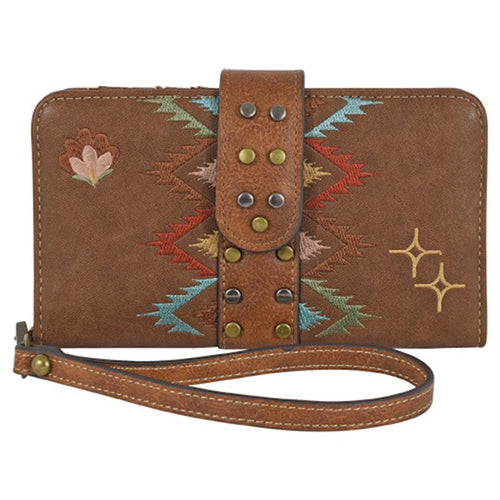 Western Brown Ladies' Wallet with Multi-Colored Embroidery
