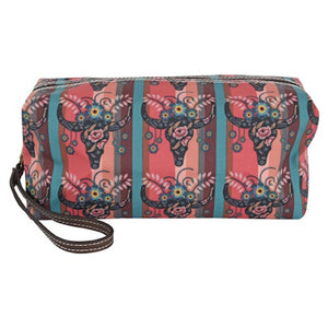 Coral & Turquoise Steer Head Print Cosmetic Pouch
