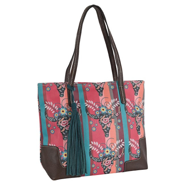 Coral & Turquoise Steer Head Print Tote (Fits 13