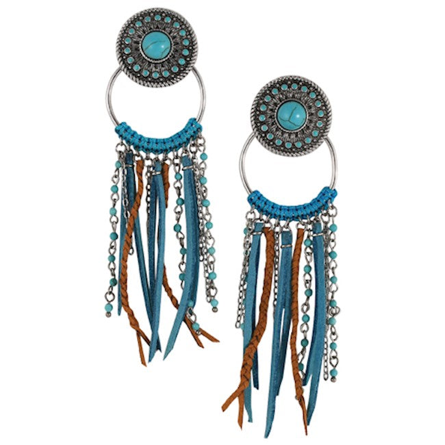 Justin Western Earrings with Circular Charms & Suede with Bead Accents