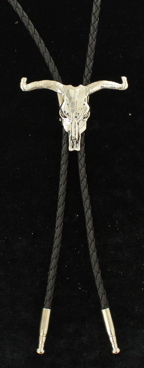 Western Silver Longhorn Skull Bolo Tie
