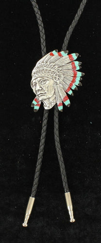 Western Indian Chief Portrait Bolo Tie