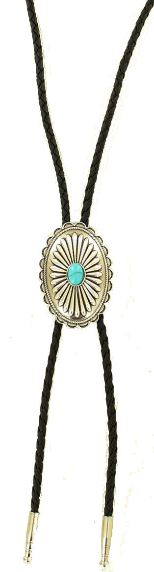 Western Oval Bolo Tie with Turquoise Stone