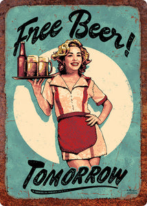 "Free Beer - Tomorrow" Tin Sign