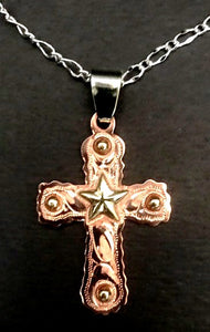 Western Copper Cross Necklace with Gold Star