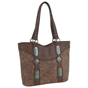 Justin Tote Tooled Pattern with Custom Conchos