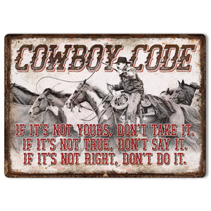 "Cowboy Code" Western Tin Sign