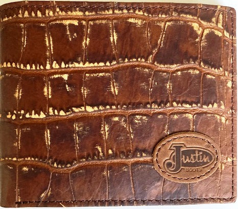 Justin Croc Leather Distressed B-Fold Wallet