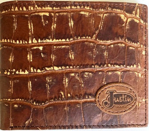 Justin Croc Leather Distressed B-Fold Wallet
