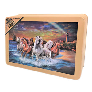 "Horses on Seashore" Jigsaw Puzzle with Tin Box