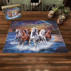 "Horses on Seashore" Jigsaw Puzzle with Tin Box
