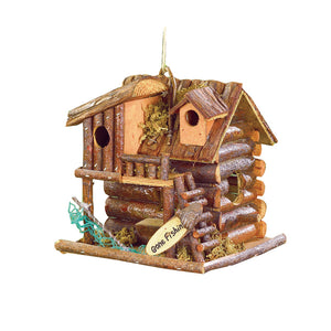 Wood Fishing Cabin Birdhouse