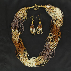 Western Multi-Strand Earth Tone Beaded Necklace & Earrings