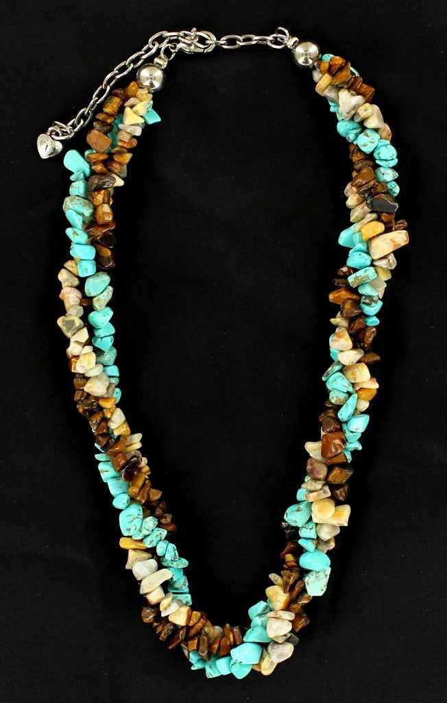 Triple Twist Turquoise & Brown Necklace