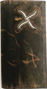 Twisted-X Distressed Brown Rodeo Wallet with Silver Embroidered Logo