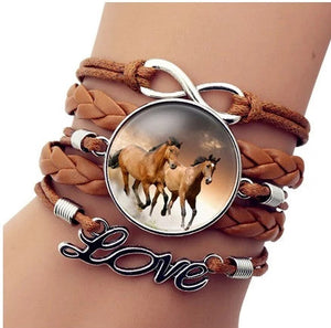"Double Trouble" Leather Infinity Horse Wrap Bangle Bracelet