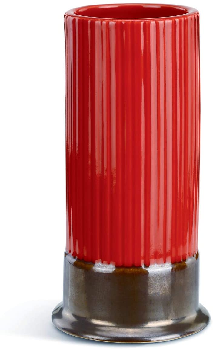 Shotgun Shell Tall Glossy Red 6 x 3 Ceramic Stoneware Ridged Snifter Glass
