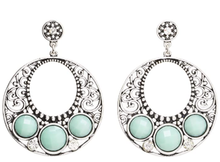 Load image into Gallery viewer, Western Women&#39;s Turquoise Disc Hoop Earrings Silver/Turquoise